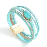 Druzy Stone Leather Wrap Bracelet Boho Cuff Bangle