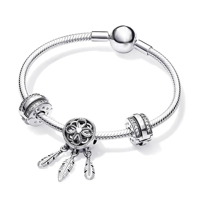 Silver Dream Catcher Crystal Charm Bracelet for Women
