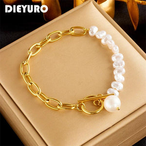 Stainless Steel Pearl Charm Bracelet Women Non-fading OT Buckle Chain