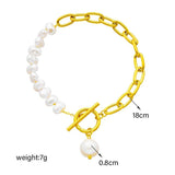 Stainless Steel Pearl Charm Bracelet Women Non-fading OT Buckle Chain