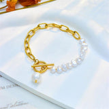 Stainless Steel Pearl Charm Bracelet Women Non-fading OT Buckle Chain