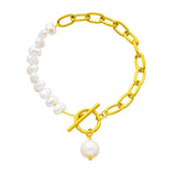 Stainless Steel Pearl Charm Bracelet Women Non-fading OT Buckle Chain