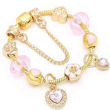 Heart Pendant Charm Bracelet Love Beads Bangle For Women