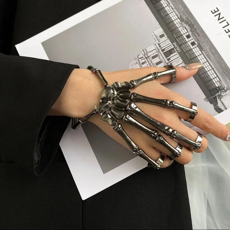 Skull Fingers Wristband Metal Skeleton Bracelet For Women Halloween Party