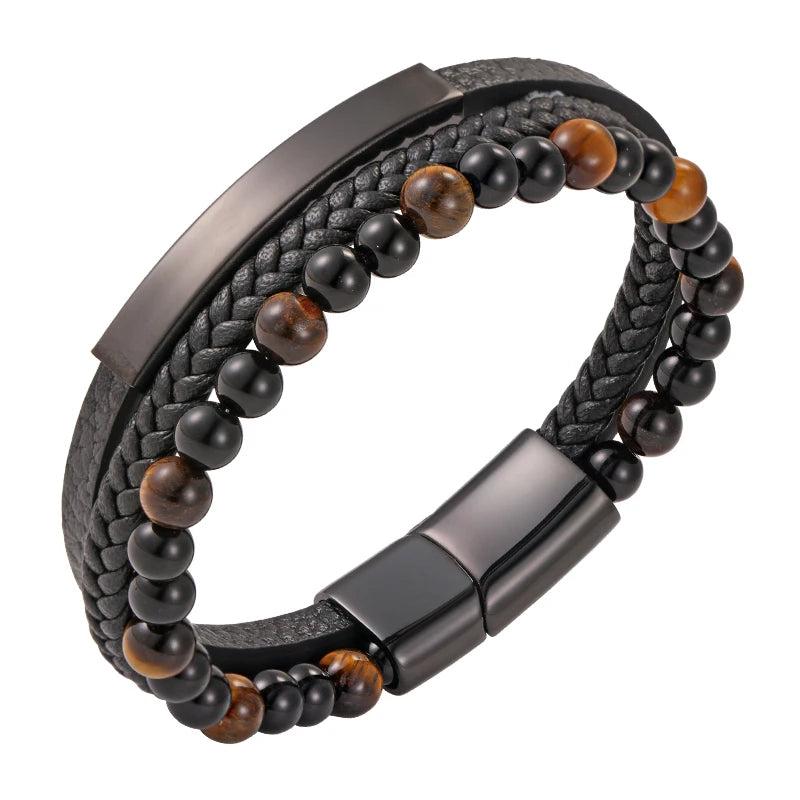 Tiger Eye Leather Bracelet Anxiety Stress Relief Gift