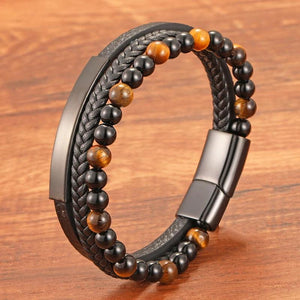 Tiger Eye Leather Bracelet Anxiety Stress Relief Gift