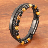 Tiger Eye Leather Bracelet Anxiety Stress Relief Gift