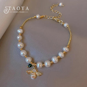 Pearl Bee Pendant Charm Bracelet for Women's Girls