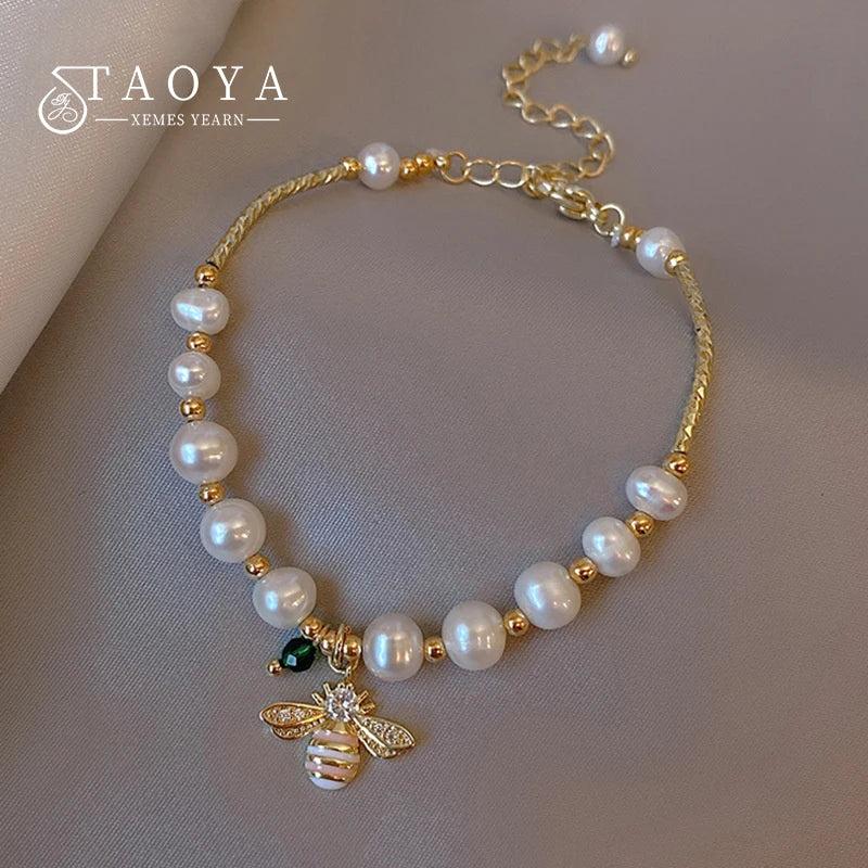 Pearl Bee Pendant Charm Bracelet for Women's Girls