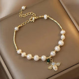 Pearl Bee Pendant Charm Bracelet for Women's Girls