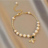 Pearl Bee Pendant Charm Bracelet for Women's Girls