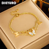 316L Stainless Steel Double Layer Butterfly Charm Bracelet for Women Girls