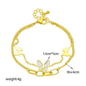 316L Stainless Steel Double Layer Butterfly Charm Bracelet for Women Girls