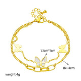 316L Stainless Steel Double Layer Butterfly Charm Bracelet for Women Girls