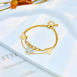 316L Stainless Steel Double Layer Butterfly Charm Bracelet for Women Girls