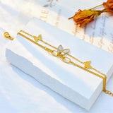 316L Stainless Steel Double Layer Butterfly Charm Bracelet for Women Girls