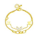 316L Stainless Steel Double Layer Butterfly Charm Bracelet for Women Girls