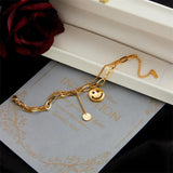 2 Layer Smiley Long Pendant Bracelet, Stainless Steel, Women's Wrist Jewelry