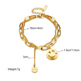2 Layer Smiley Long Pendant Bracelet, Stainless Steel, Women's Wrist Jewelry