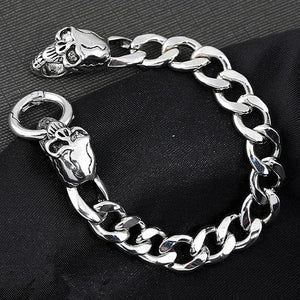 12MM Stainless Steel Double Headed Skull Bracelet For Men