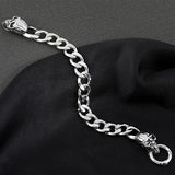 12MM Stainless Steel Double Headed Skull Bracelet For Men