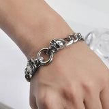 12MM Stainless Steel Double Headed Skull Bracelet For Men