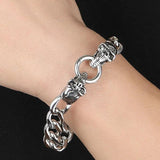 12MM Stainless Steel Double Headed Skull Bracelet For Men