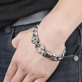 12MM Stainless Steel Double Headed Skull Bracelet For Men