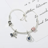 Silver Airplane & Earth Charm Bracelets with Bag & Camera Beads