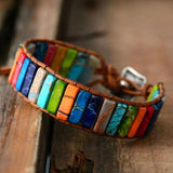 7Chakra Bangle Bracelet Multicolor Stone Tube Beads Couples