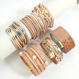 Pink Leather Wrap Bracelets Boho Evil Eye Heart Star Pearl Crystal Bracelet