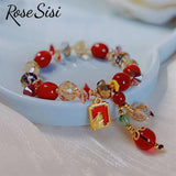 Chinese Year Rabbit Bracelet Red Jujube Crystal Bunny Women