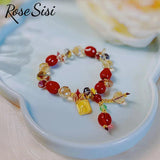 Chinese Year Rabbit Bracelet Red Jujube Crystal Bunny Women