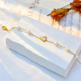 316L Stainless Steel Pearl Butterfly Charm Bracelet For Women Girls