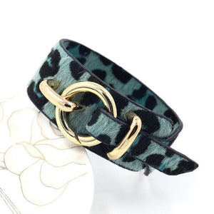 Leopard Leather Bracelet Punk Ring Wide Bangle