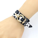 Leopard Leather Bracelet Punk Ring Wide Bangle