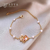 Pink Zircon Heart Pearl Bracelets for Women