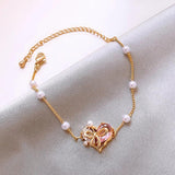 Pink Zircon Heart Pearl Bracelets for Women