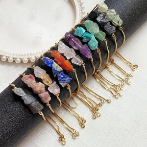 Crystal Stone Bracelet Adjustable Raw Quartz Fluorite Lapis Tourmaline Pur