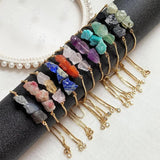 Crystal Stone Bracelet Adjustable Raw Quartz Fluorite Lapis Tourmaline Pur