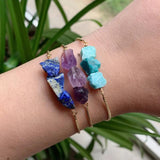 Crystal Stone Bracelet Adjustable Raw Quartz Fluorite Lapis Tourmaline Pur
