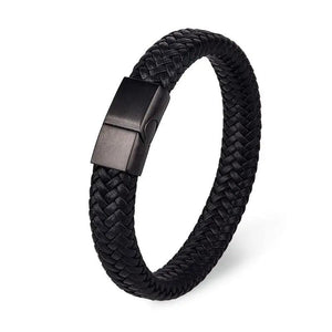 Men's Leather Charm Bracelet Stainless Steel Magnetic Clasp Punk Hiphop Bangle