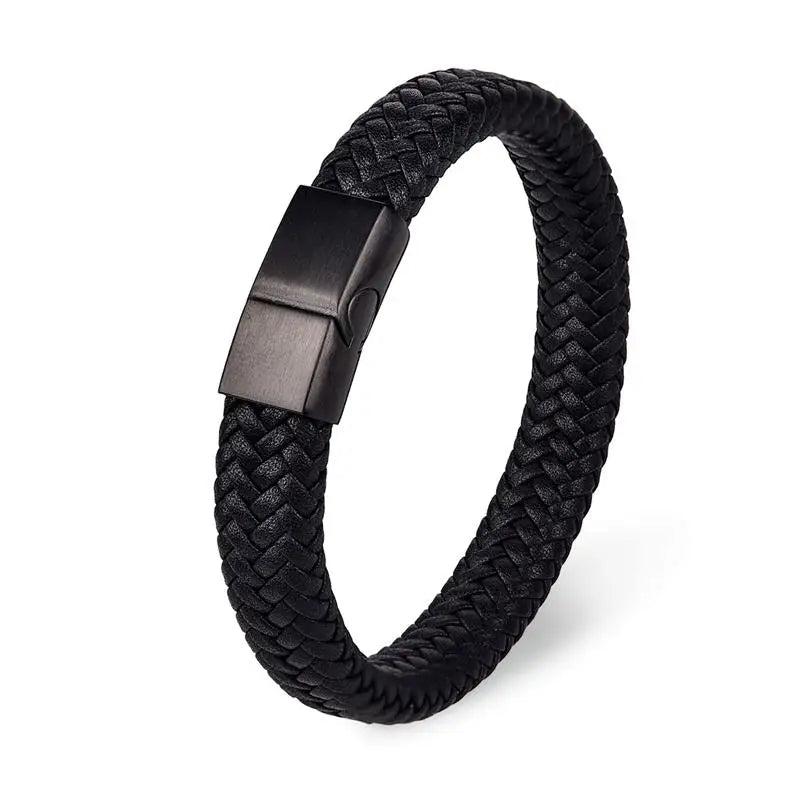Men's Leather Charm Bracelet Stainless Steel Magnetic Clasp Punk Hiphop Bangle