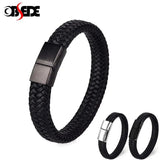Men's Leather Charm Bracelet Stainless Steel Magnetic Clasp Punk Hiphop Bangle