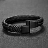 Men's Leather Charm Bracelet Stainless Steel Magnetic Clasp Punk Hiphop Bangle
