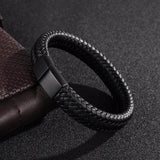 Men's Leather Charm Bracelet Stainless Steel Magnetic Clasp Punk Hiphop Bangle