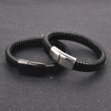 Men's Leather Charm Bracelet Stainless Steel Magnetic Clasp Punk Hiphop Bangle