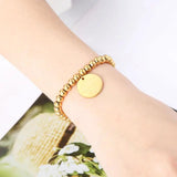 Stainless Steel Elastic Bead Bracelet for Women Round Charm Love Jewelry