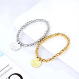 Stainless Steel Elastic Bead Bracelet for Women Round Charm Love Jewelry