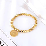 Stainless Steel Elastic Bead Bracelet for Women Round Charm Love Jewelry